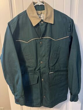 BRASSADA Western Men's Green Ranching Work Jacket with Tan Collar Size Large